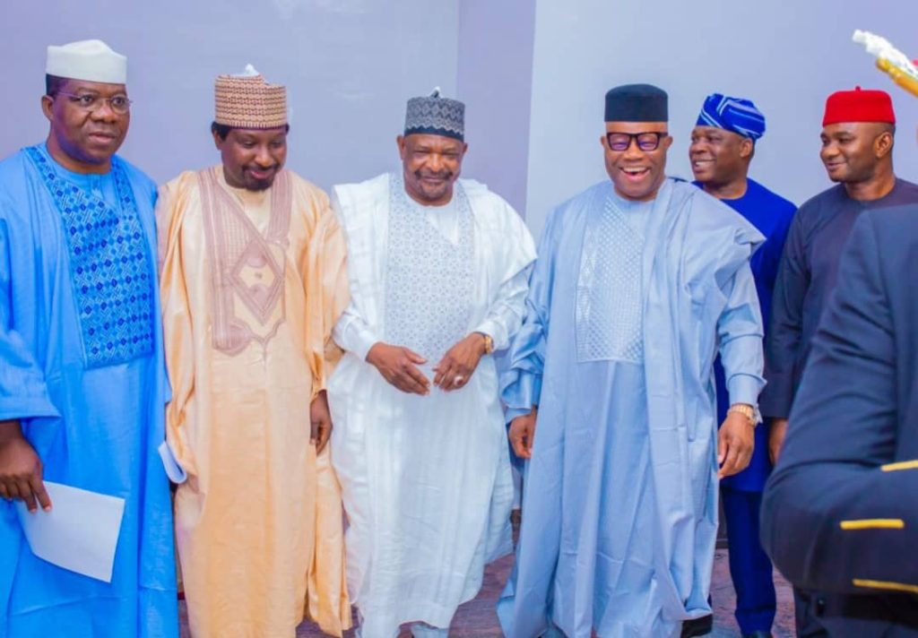 L-r Senate Leader, Opeyemi Bamidele, Deputy Senate President, Jibrin Barau, Senator Abdul Ningi, President of the Senate, Godswill Akpabio, Senator Olalere Oyewumi and Senator Onyekachi Nweboyin, during Plenary on Tuesday.